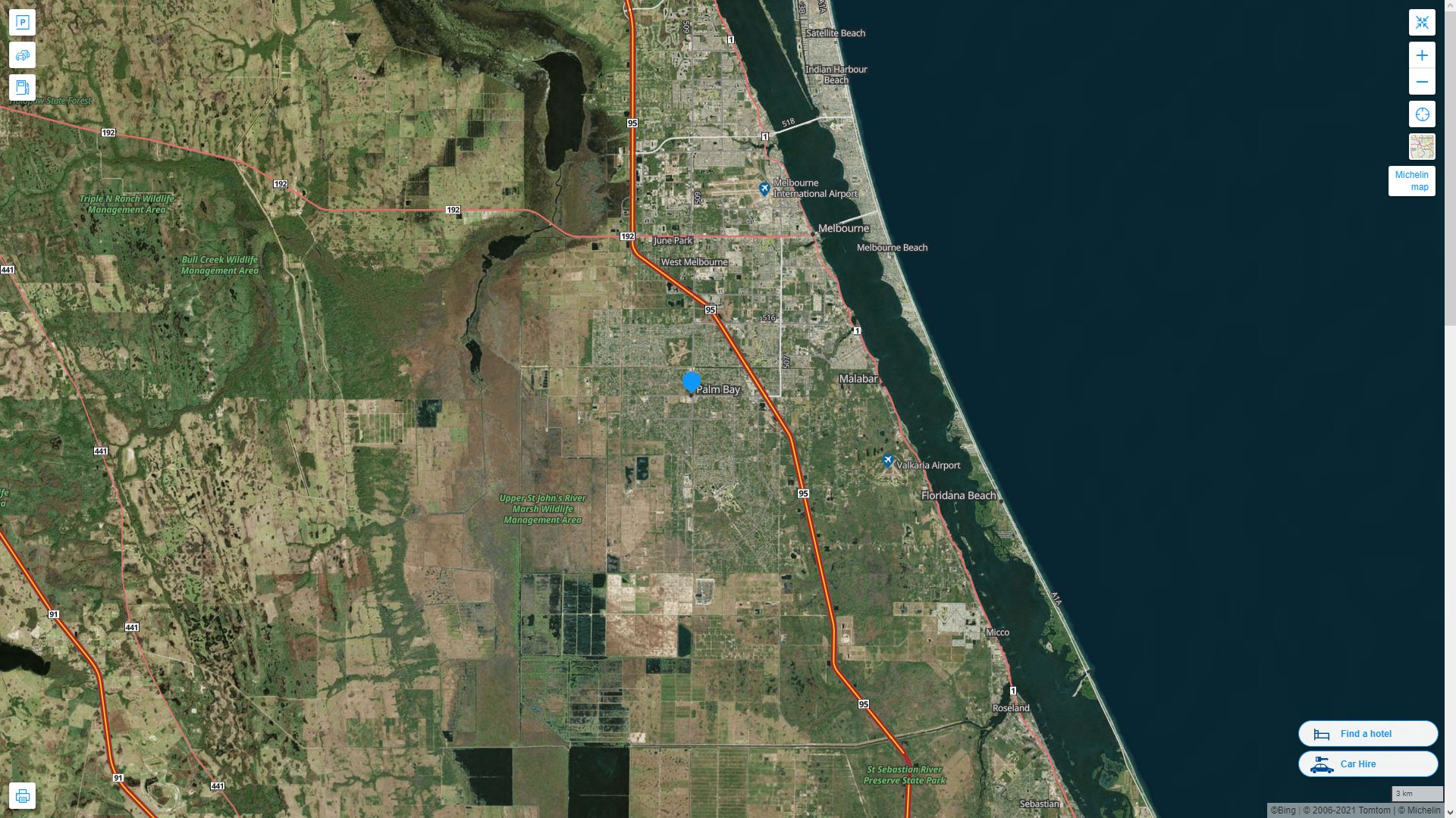 Palm Bay Florida Highway and Road Map with Satellite View